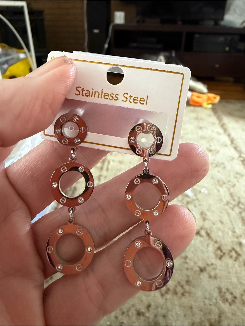 Stainless Steel, hanging design post earrings, fashion jewelry - Picture 2 of 7